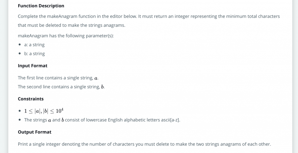 hackerRank Strings Making Anagrams instruction